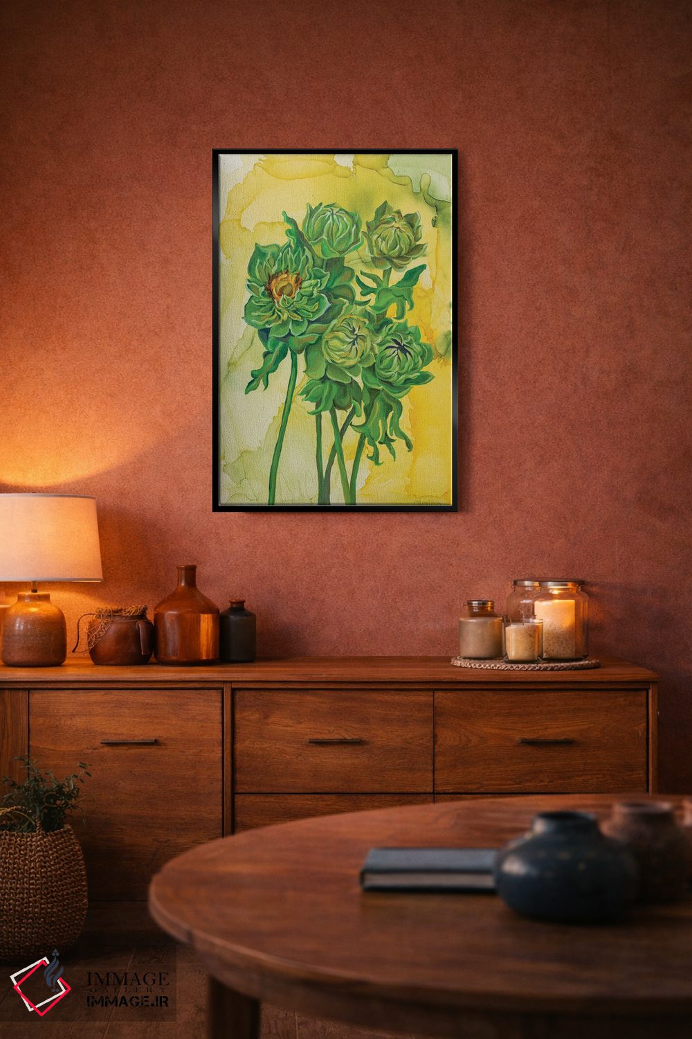 تابلو دکوراتیو آفتابگردان های سبز اثر الگا ولنا - D4B