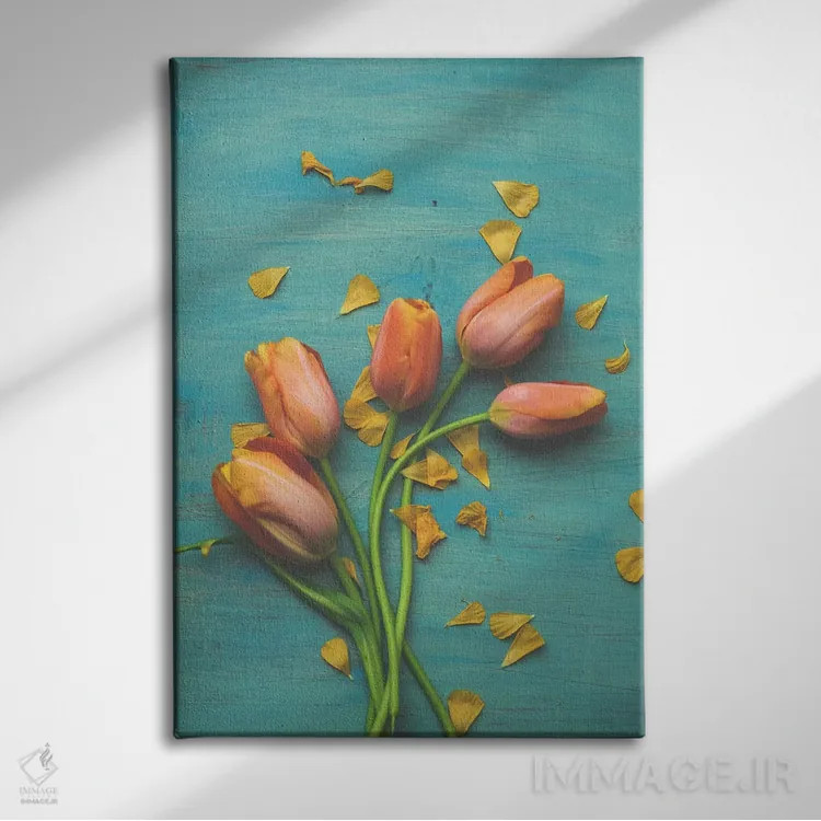 تابلو دکوراتیو طبیعت بی جان گل لاله نارنجی II اثر اولیویا جوی سنت کلر - نمای روبهرو روی دیوار