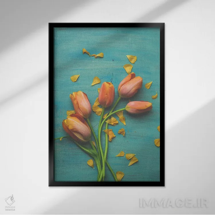 تابلو دکوراتیو طبیعت بی جان گل لاله نارنجی II اثر اولیویا جوی سنت کلر - نمای قابدار مشکی