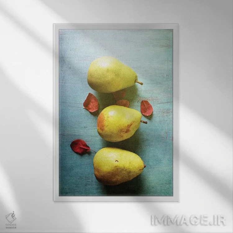 تابلو دکوراتیو سه گلابی اثر اولیویا جوی سنت کلر - نمای قابدار سفید