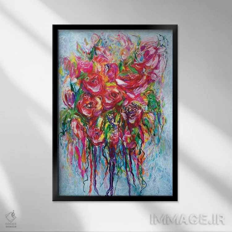 تابلو دکوراتیو شکوفه انتزاعی اثر اولنا آرت - نمای قابدار مشکی