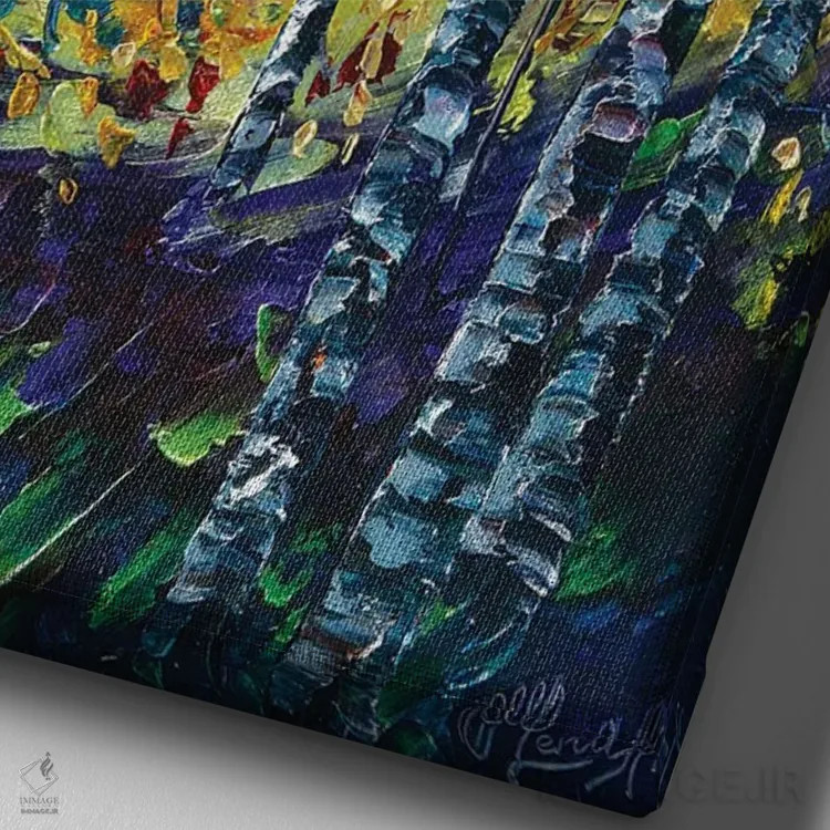 تابلو دکوراتیو سونات مهتاب با درختان آسپن اثر اولنا آرت - نمای نزدیک بافت بوم