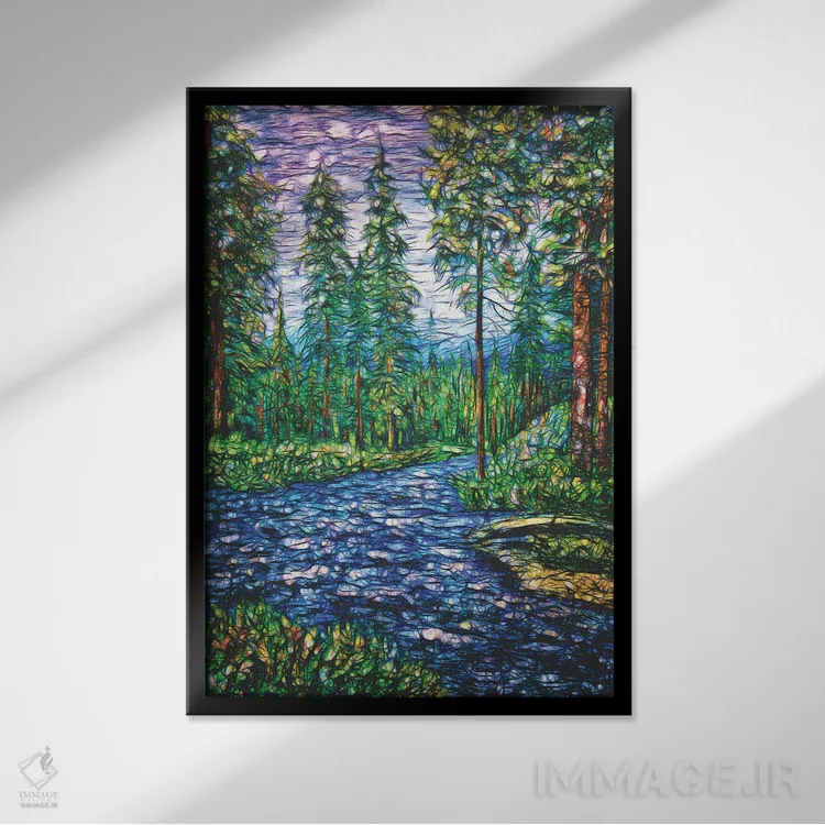 تابلو دکوراتیو چمنزار شکوفا اثر اولنا آرت - نمای قابدار مشکی