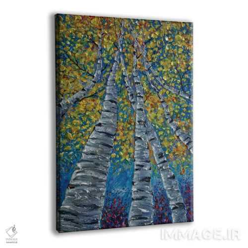 تابلو دکوراتیو درختان آسپن خیال انگیز نقاشی شده اثر اولنا آرت - نمای پرسپکتیو محصول