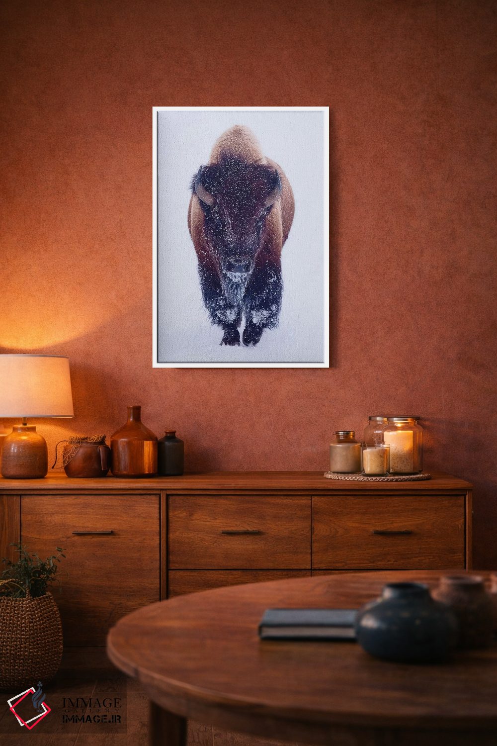 تابلو دکوراتیو گاومیش کوهان دار در برف اثر اولنا آرت - D3W