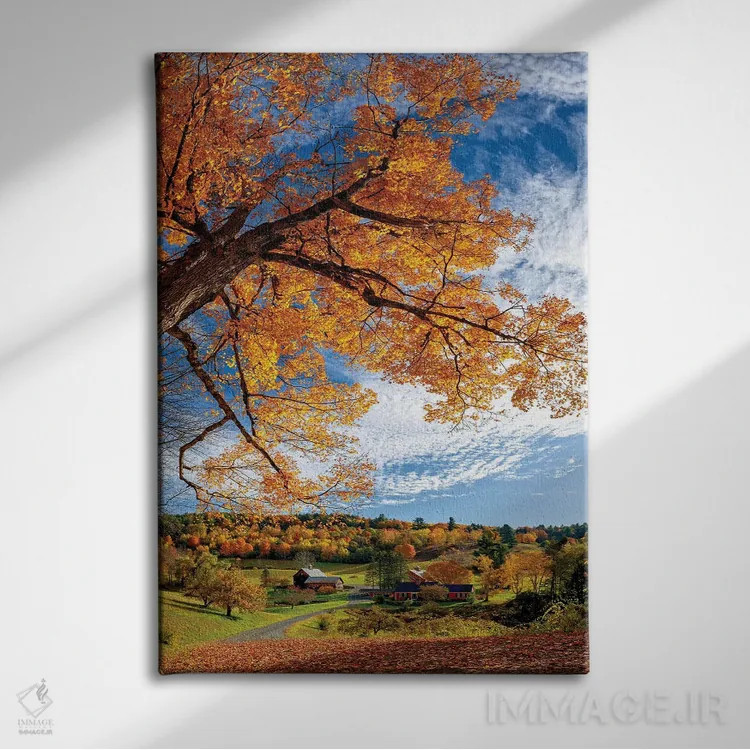 تابلو دکوراتیو پاییز در مزرعه اسلیپی هالو، ورمانت اثر اولنا آرت - نمای روبهرو روی دیوار