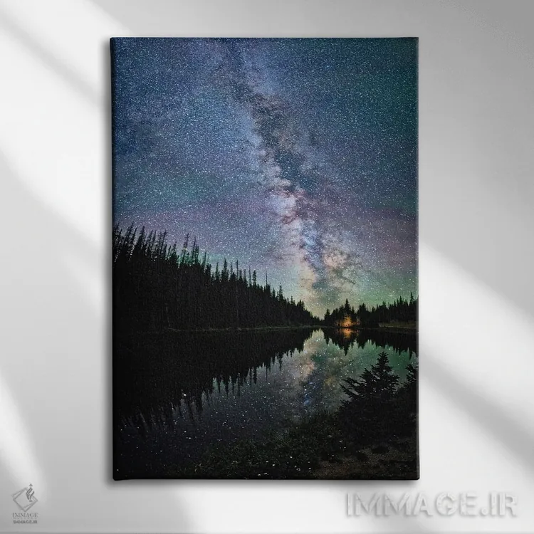 تابلو دکوراتیو نمایی از کهکشان راه شیری از دریاچه ایرن، کوه های راکی کلرادو اثر اولنا آرت - نمای روبهرو روی دیوار