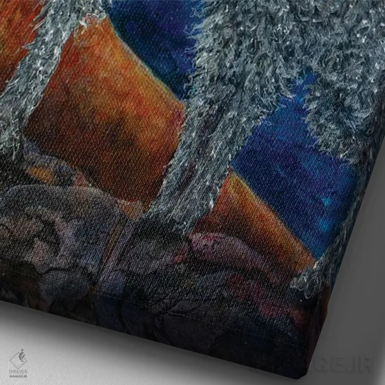 تابلو دکوراتیو یک بزشاه دلبر کوهستانی با بزغاله هایش اثر اولنا آرت - نمای نزدیک بافت بوم