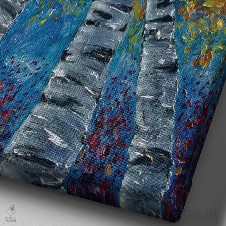 تابلو دکوراتیو درختان آسپن خیال انگیز نقاشی شده اثر اولنا آرت - نمای نزدیک بافت بوم