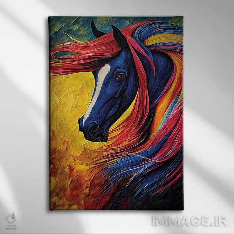 تابلو دکوراتیو اسب رنگارنگ اثر اولنا آرت - نمای روبهرو روی دیوار
