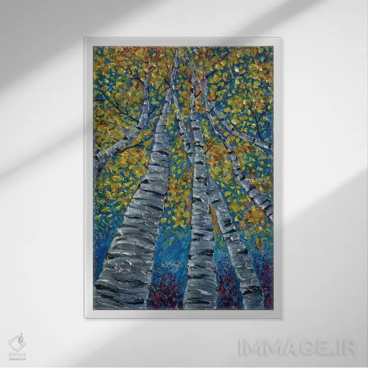 تابلو دکوراتیو درختان آسپن خیال انگیز نقاشی شده اثر اولنا آرت - نمای قابدار سفید
