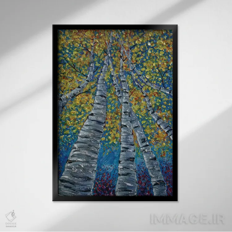 تابلو دکوراتیو درختان آسپن خیال انگیز نقاشی شده اثر اولنا آرت - نمای قابدار مشکی