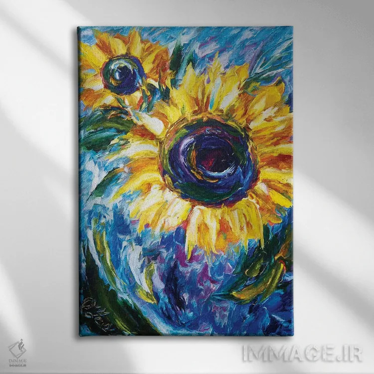 تابلو دکوراتیو نقاشی امپرسیونیستی آفتابگردان اثر اولنا آرت - نمای روبهرو روی دیوار