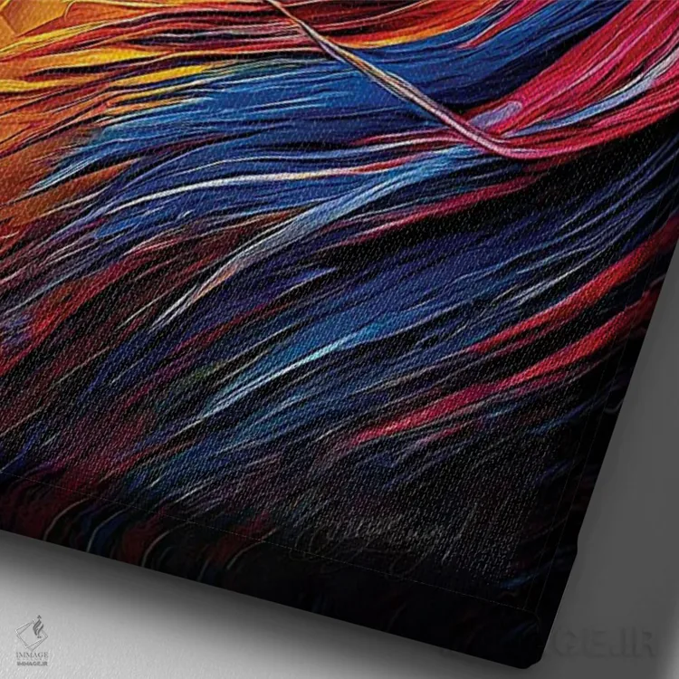 تابلو دکوراتیو اسب رنگارنگ اثر اولنا آرت - نمای نزدیک بافت بوم