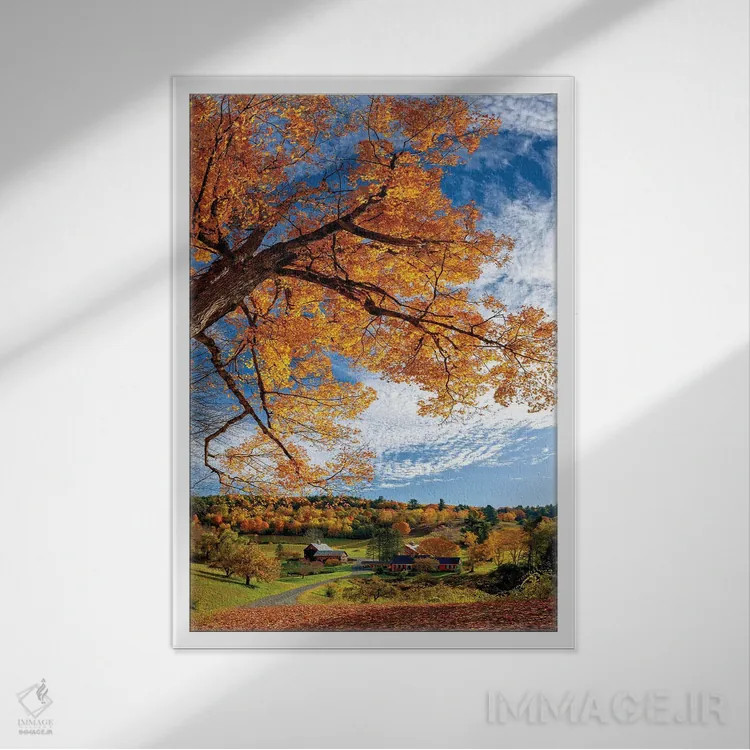 تابلو دکوراتیو پاییز در مزرعه اسلیپی هالو، ورمانت اثر اولنا آرت - نمای قابدار سفید