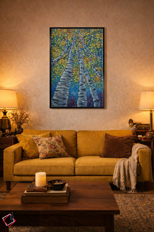 تابلو دکوراتیو درختان آسپن خیال انگیز نقاشی شده اثر اولنا آرت - D4B