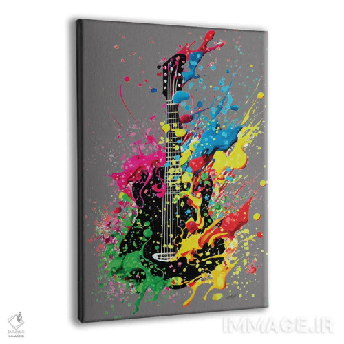 تابلو دکوراتیو رنگ های موسیقی، تصویرسازی گیتار آکوستیک انتزاعی روی زمینه خاک… اثر اولنا آرت - نمای پرسپکتیو محصول