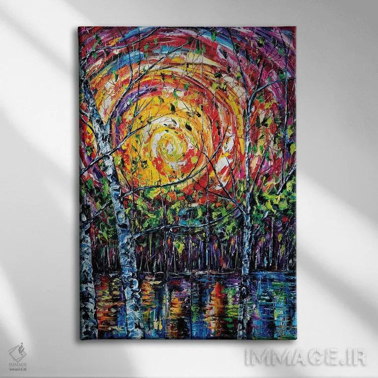 تابلو دکوراتیو در گرداب طبیعت اثر اولنا آرت - نمای روبهرو روی دیوار