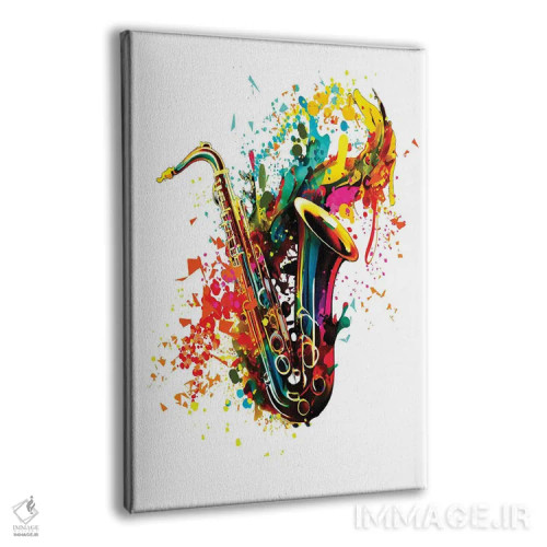 تابلو دکوراتیو طرح مدرن ساکسیفون با زمینه انتزاعی اثر اولنا آرت - نمای پرسپکتیو محصول