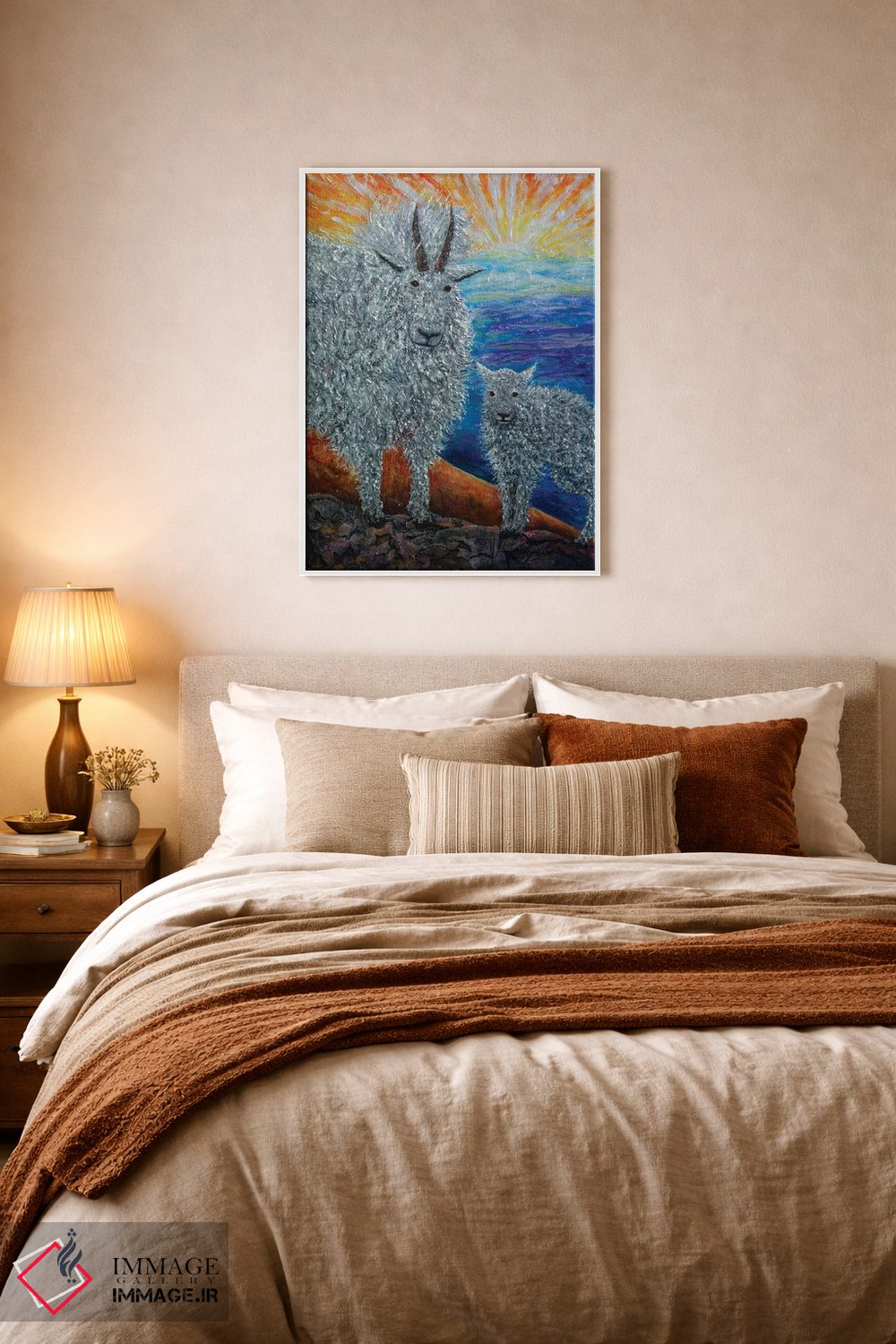 تابلو دکوراتیو یک بزشاه دلبر کوهستانی با بزغاله هایش اثر اولنا آرت - D5W