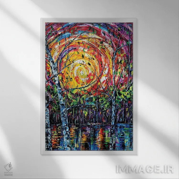 تابلو دکوراتیو در گرداب طبیعت اثر اولنا آرت - نمای قابدار سفید