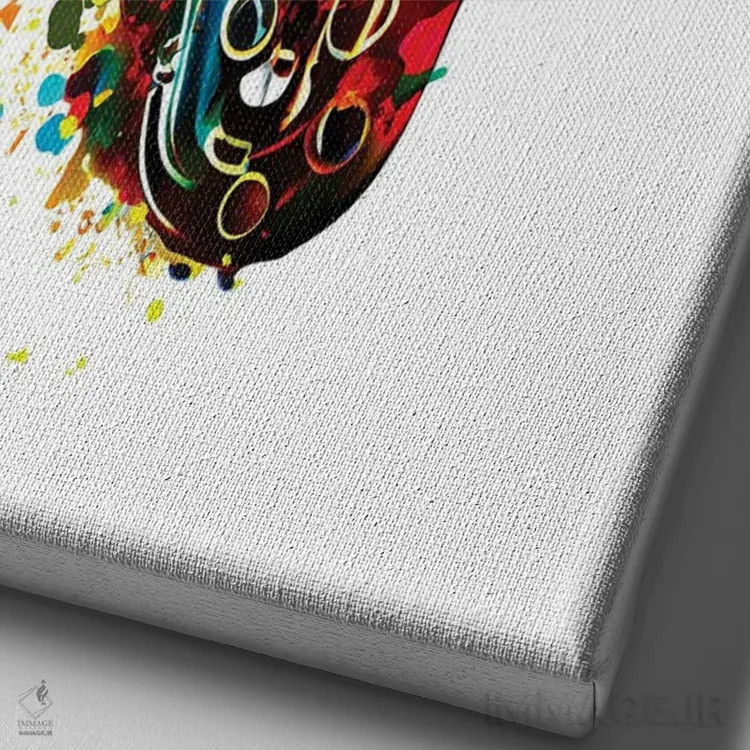 تابلو دکوراتیو طرح مدرن ساکسیفون با زمینه انتزاعی اثر اولنا آرت - نمای نزدیک بافت بوم