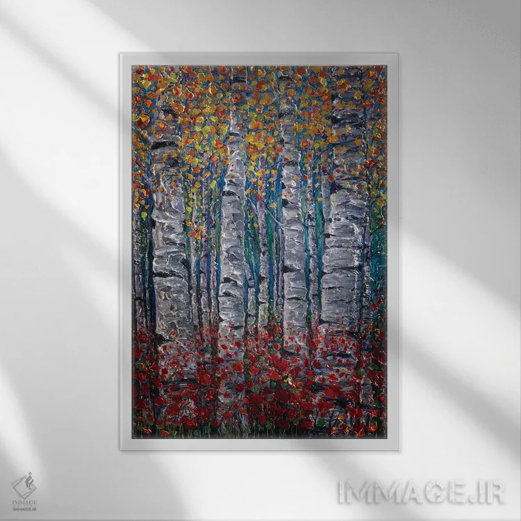 تابلو دکوراتیو نقاشی پالت نایف از بیشه سپیدار در جایی نامعلوم II اثر اولنا آرت - نمای قابدار سفید