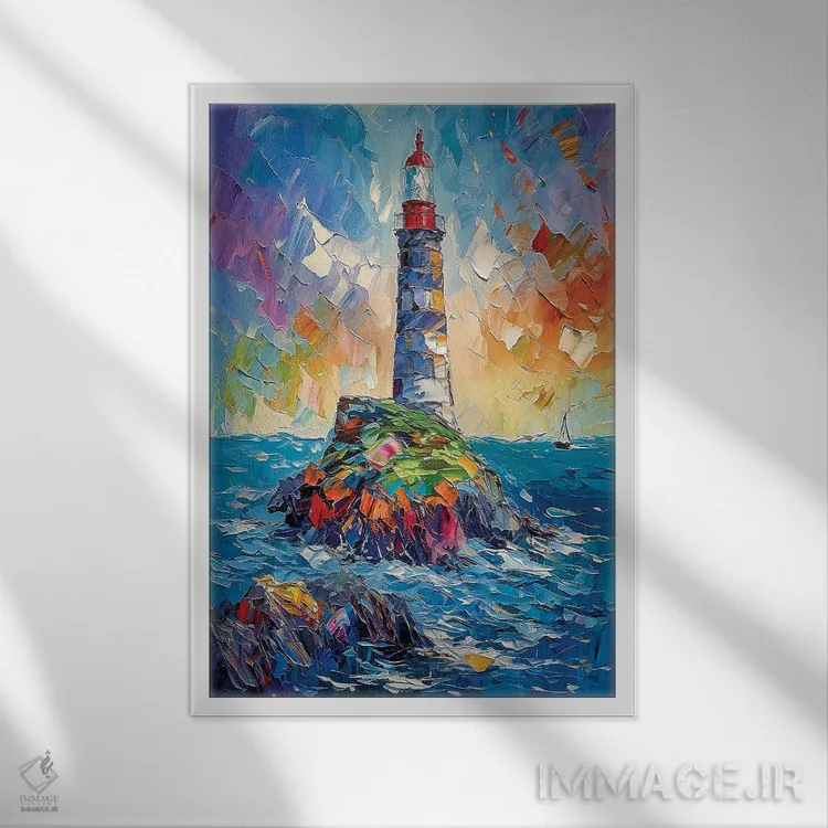 تابلو دکوراتیو فانوس دریایی دریا اثر اولنا آرت - نمای قابدار سفید