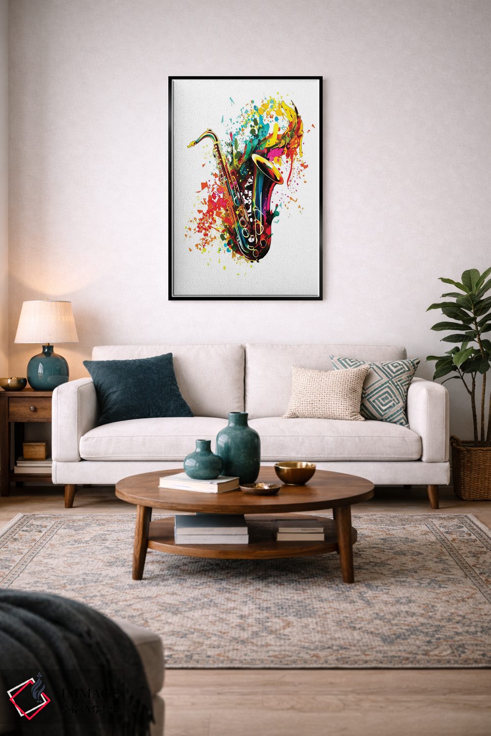 تابلو دکوراتیو طرح مدرن ساکسیفون با زمینه انتزاعی اثر اولنا آرت - D4B