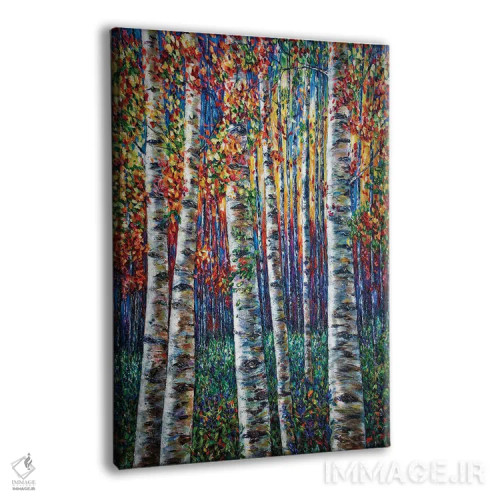 تابلو دکوراتیو سمفونی سپیدارها، نقاشی جنگل با تکنیک ایمپاستو اثر اولنا آرت - نمای پرسپکتیو محصول