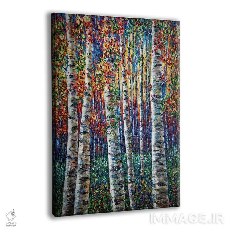 تابلو دکوراتیو سمفونی سپیدارها، نقاشی جنگل با تکنیک ایمپاستو اثر اولنا آرت - نمای پرسپکتیو محصول