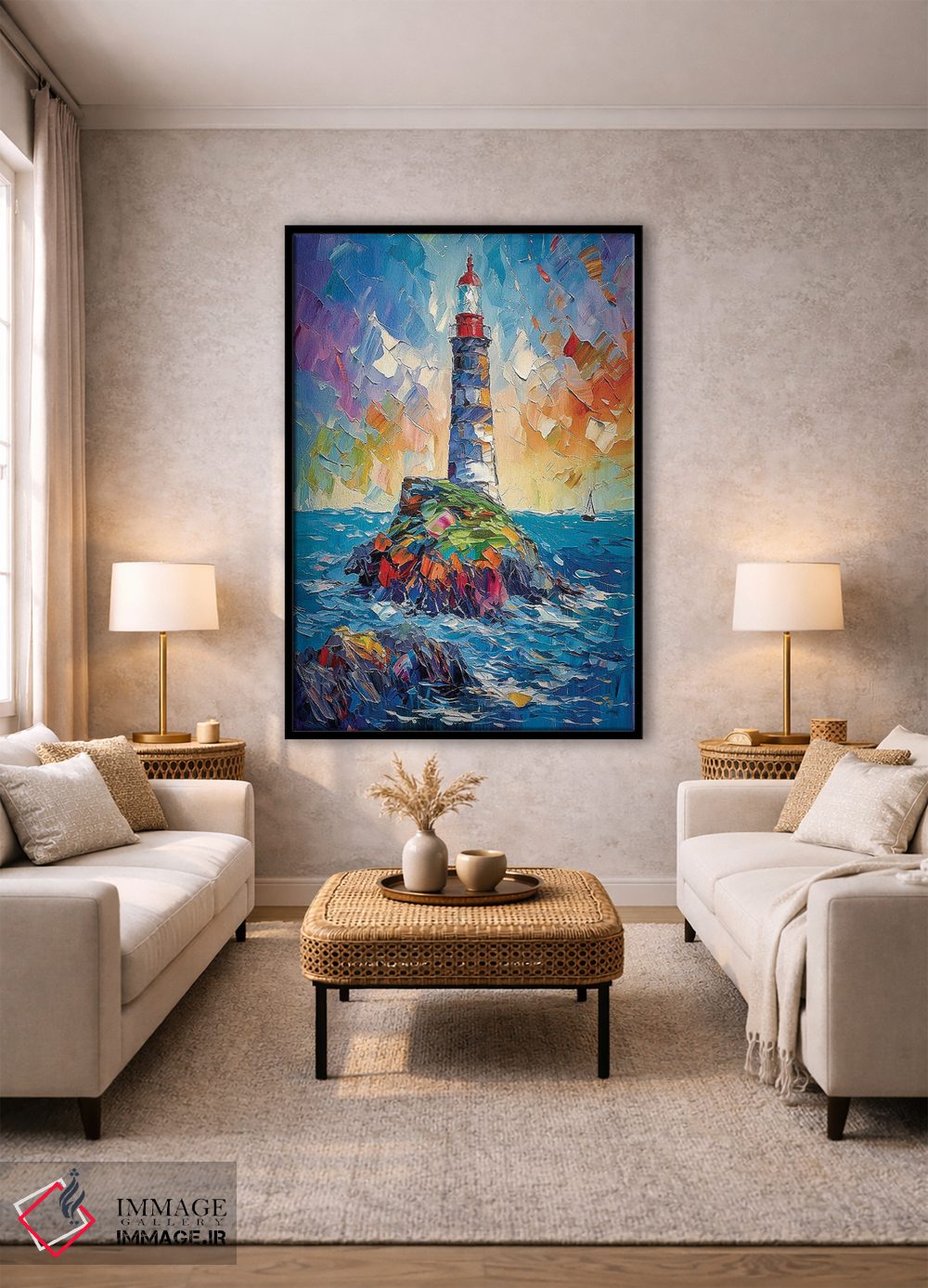 تابلو دکوراتیو فانوس دریایی دریا اثر اولنا آرت - D1B