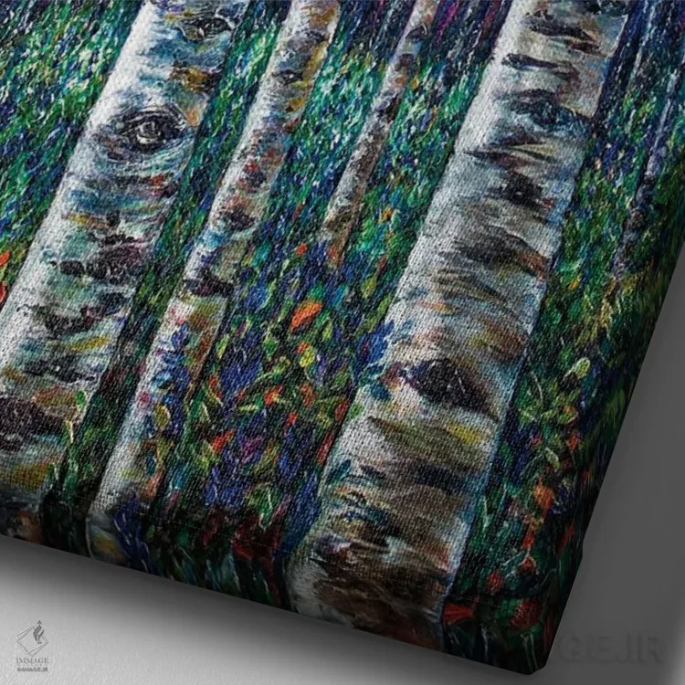 تابلو دکوراتیو سمفونی سپیدارها، نقاشی جنگل با تکنیک ایمپاستو اثر اولنا آرت - نمای نزدیک بافت بوم