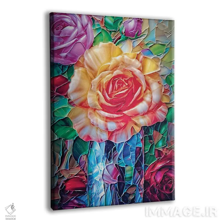 تابلو دکوراتیو رزهای انگلیسی تزئینی در گلدان آنتیک اثر اولنا آرت - نمای پرسپکتیو محصول