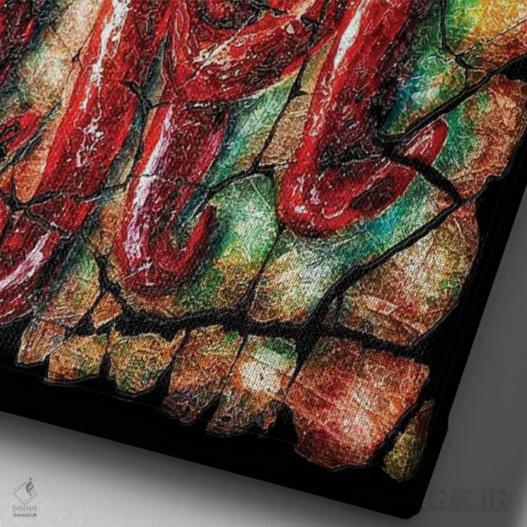 تابلو دکوراتیو فرسکوی فلفل های تند با زمینه ترک خورده اثر اولنا آرت - نمای نزدیک بافت بوم