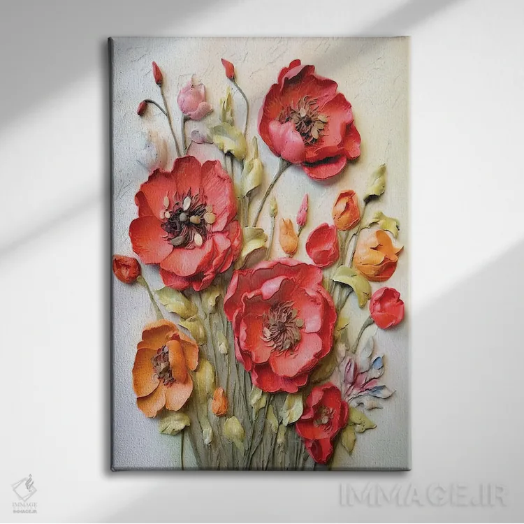 تابلو دکوراتیو راپسودی نهفته در شکوفه های شقایق به سبک ایمپاستو اثر اولنا آرت - نمای روبهرو روی دیوار
