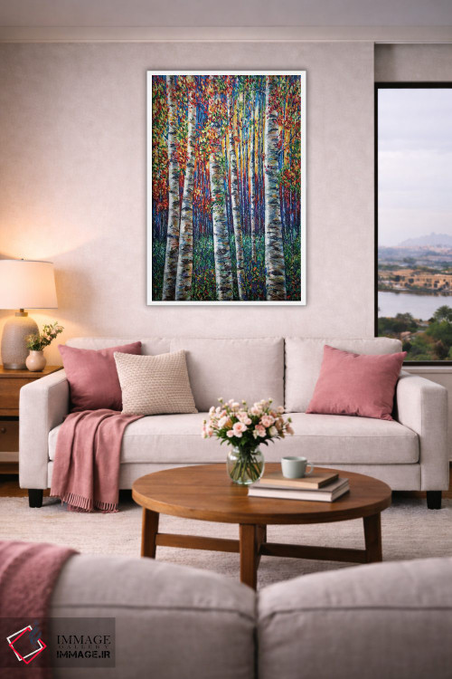 تابلو دکوراتیو سمفونی سپیدارها، نقاشی جنگل با تکنیک ایمپاستو اثر اولنا آرت - D3W