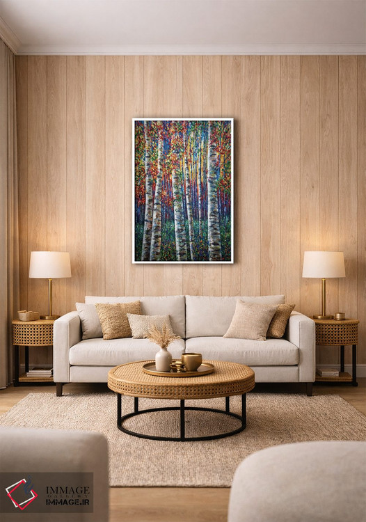 تابلو دکوراتیو سمفونی سپیدارها، نقاشی جنگل با تکنیک ایمپاستو اثر اولنا آرت - D1W