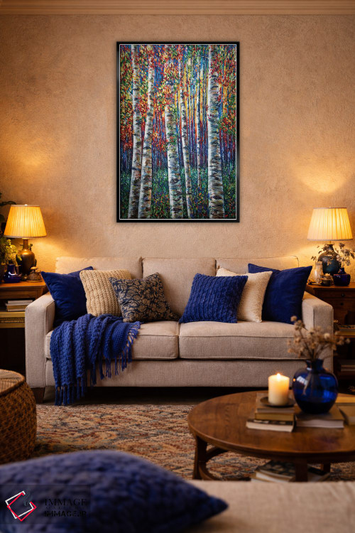 تابلو دکوراتیو سمفونی سپیدارها، نقاشی جنگل با تکنیک ایمپاستو اثر اولنا آرت - D4B