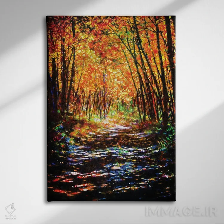 تابلو دکوراتیو مسیر رویایی در میان درختان سپیدار اثر اولنا آرت - نمای روبهرو روی دیوار