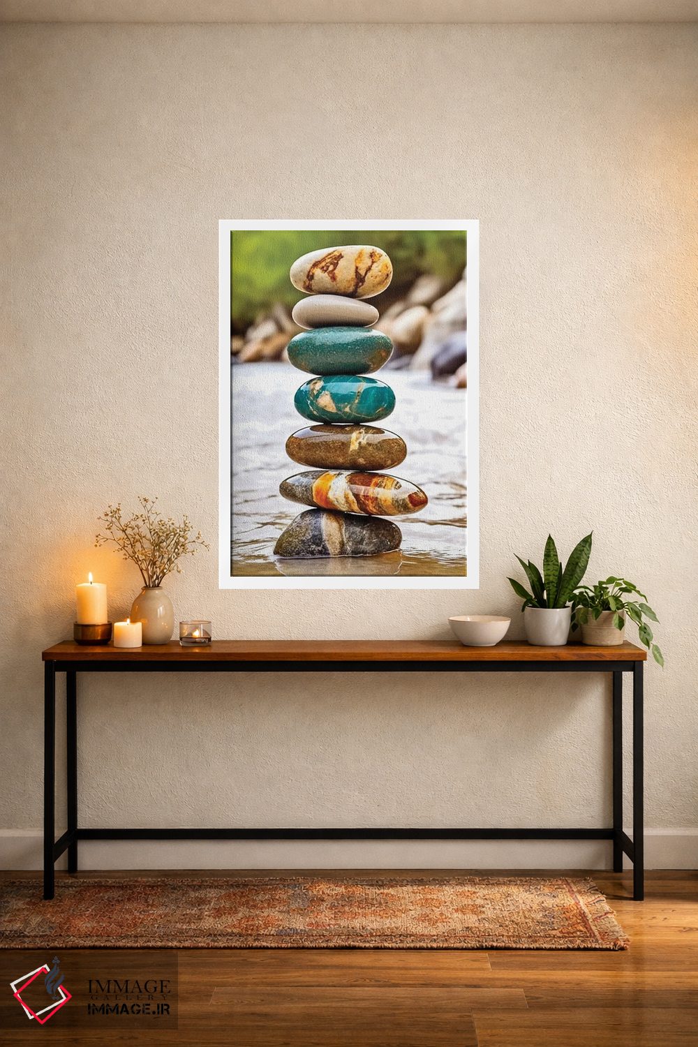 تابلو دکوراتیو تعادل ذن؛ سنگ چینی سید کنار رودخانه اثر اولنا آرت - D3W