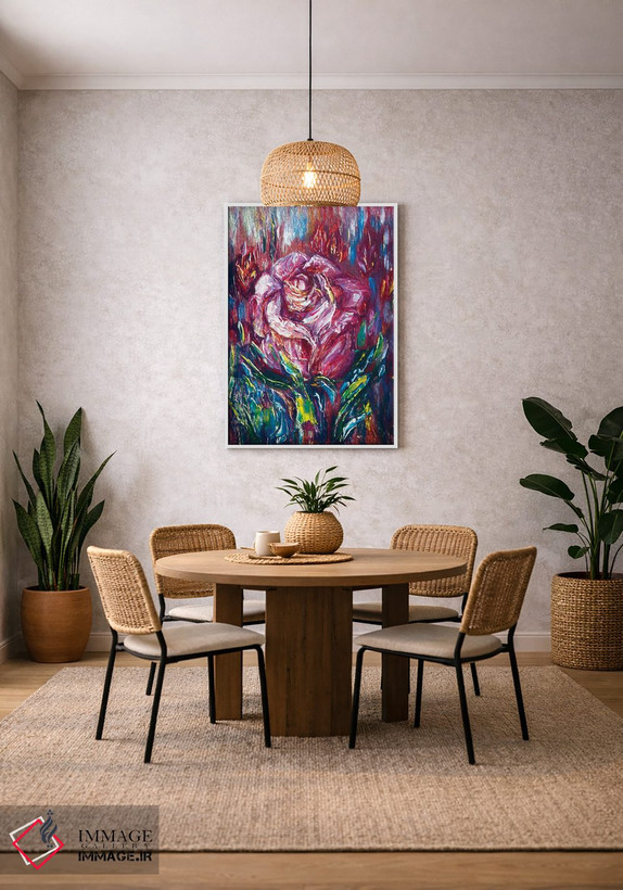 تابلو دکوراتیو نقاشی روغنی گل رز صورتی اثر اولنا آرت - D1W