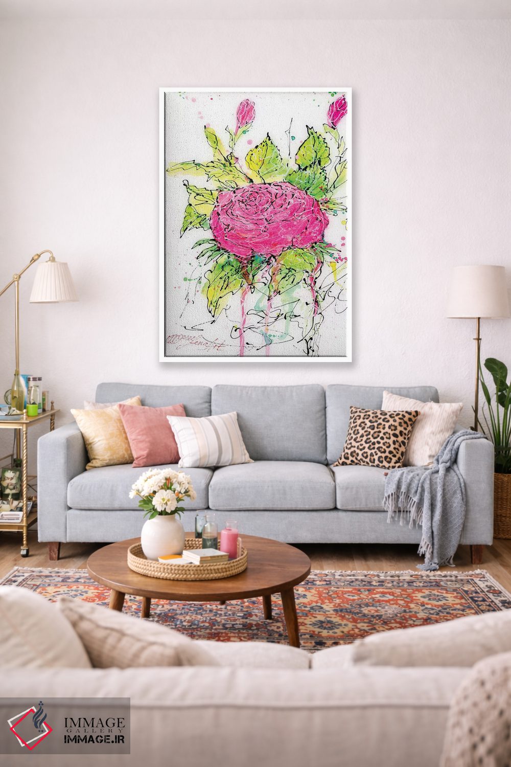 تابلو دکوراتیو رز صورتی آبرنگی اثر اولنا آرت - D1W