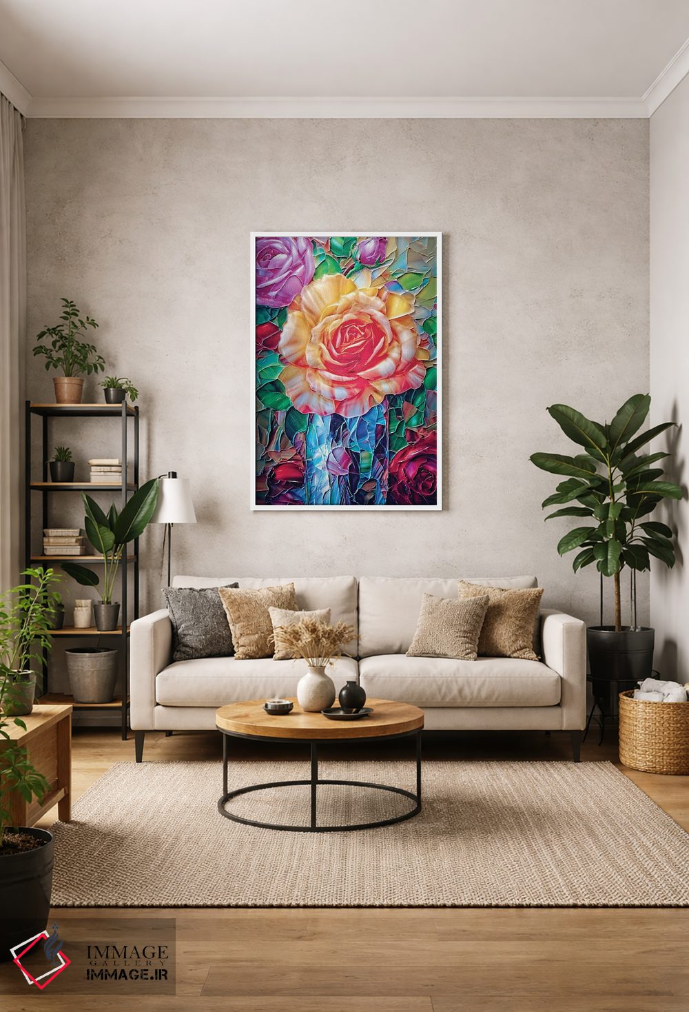 تابلو دکوراتیو رزهای انگلیسی تزئینی در گلدان آنتیک اثر اولنا آرت - D1W