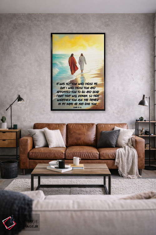 تابلو دکوراتیو صحنه ای از ساحل با عیسی مسیح و جمله ای درباره دوستی اثر اولنا آرت - D1B