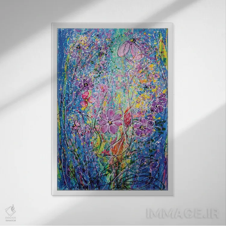 تابلو دکوراتیو گل های بهاری اثر اولنا آرت - نمای قابدار سفید