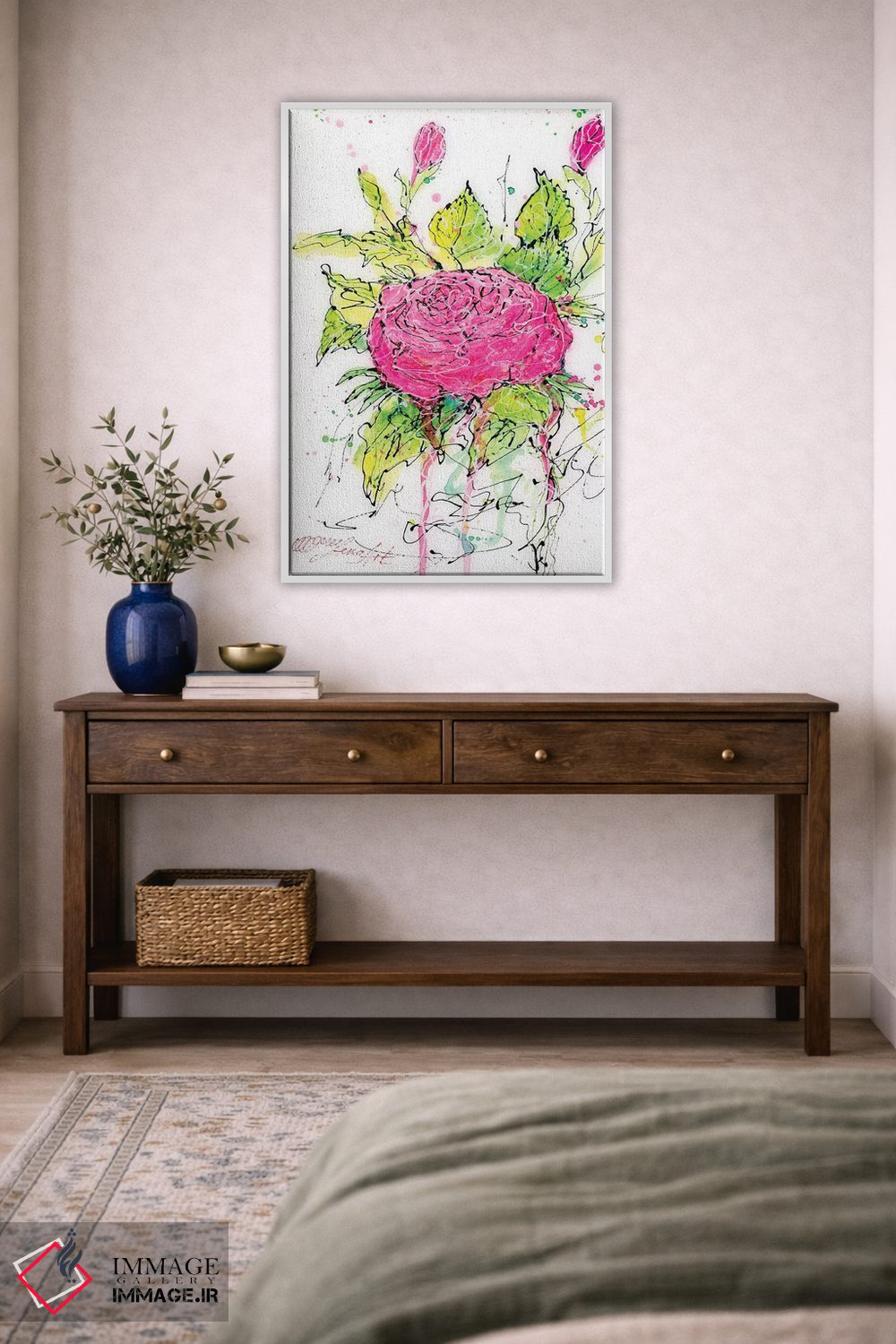 تابلو دکوراتیو رز صورتی آبرنگی اثر اولنا آرت - D3W