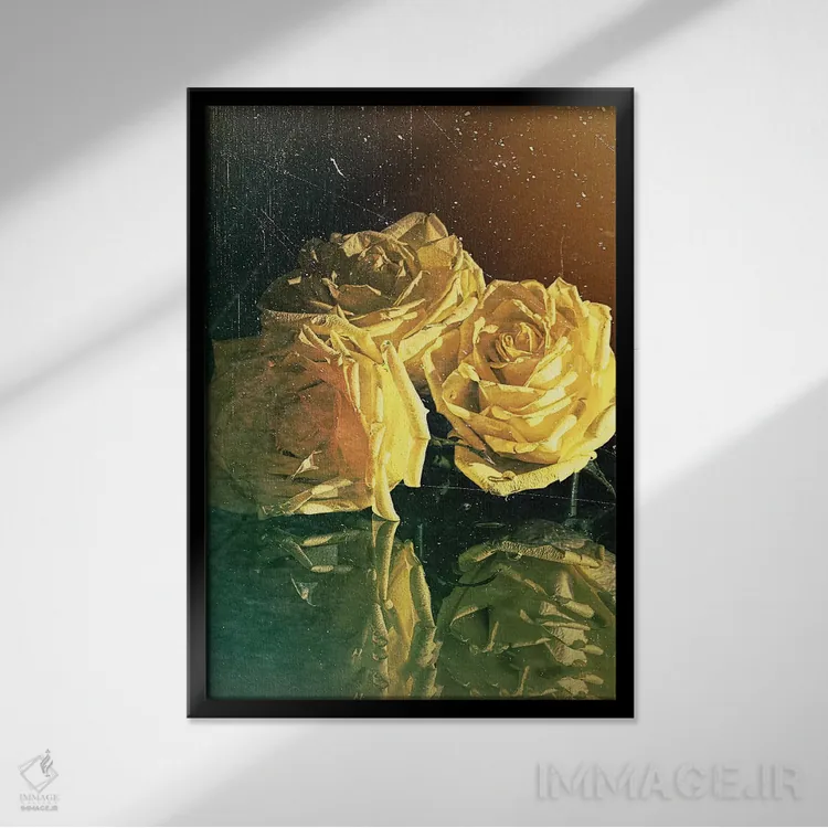 تابلو دکوراتیو رز زرد اثر اولنا آرت - نمای قابدار مشکی