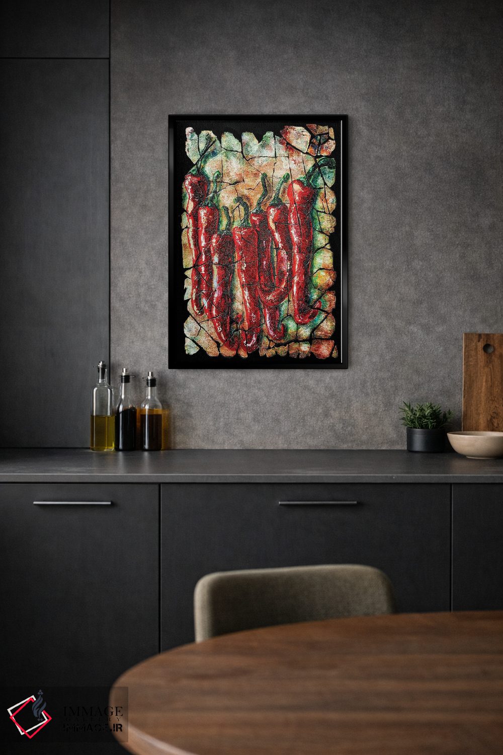 تابلو دکوراتیو فرسکوی فلفل های تند با زمینه ترک خورده اثر اولنا آرت - D2B