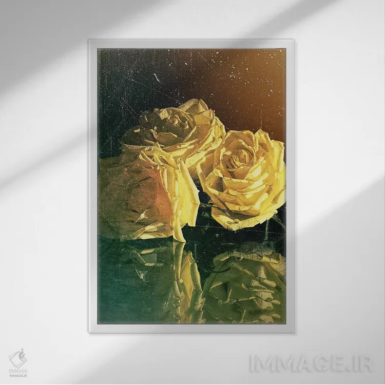 تابلو دکوراتیو رز زرد اثر اولنا آرت - نمای قابدار سفید